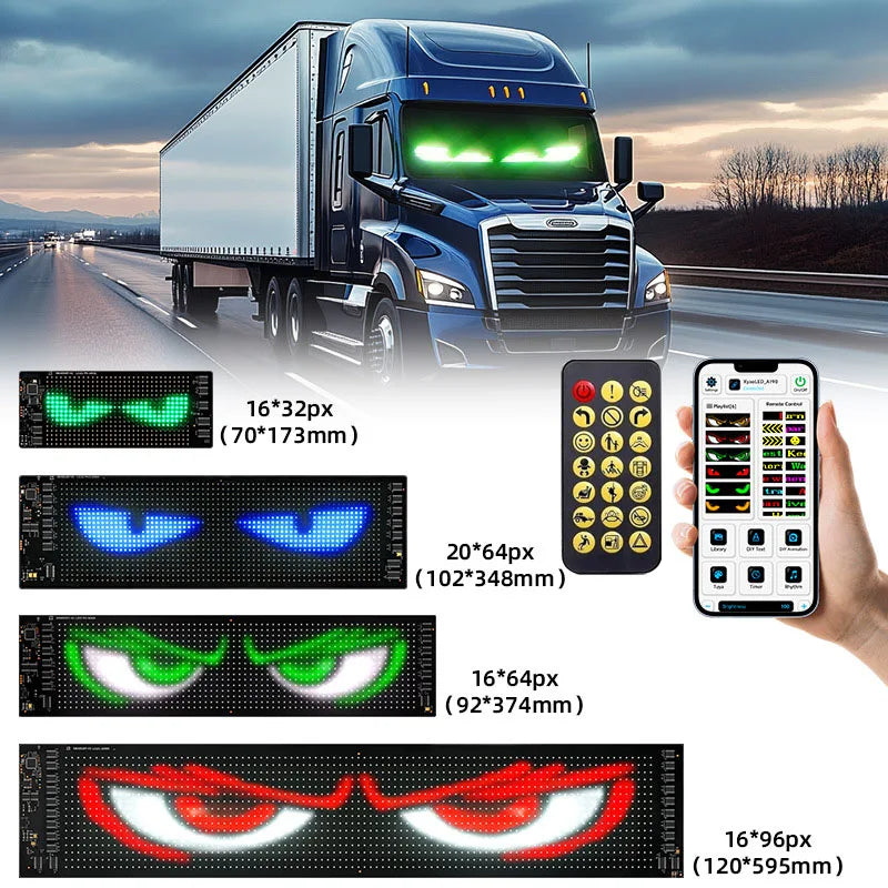 Ojos LED Animados Gigantes para Camión y BUS 120X595mm - Pantalla Flexible APP + Control -  Tuning Camionero 12V/24V